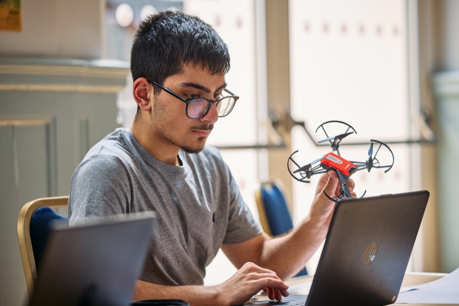 A student exploring drone technology